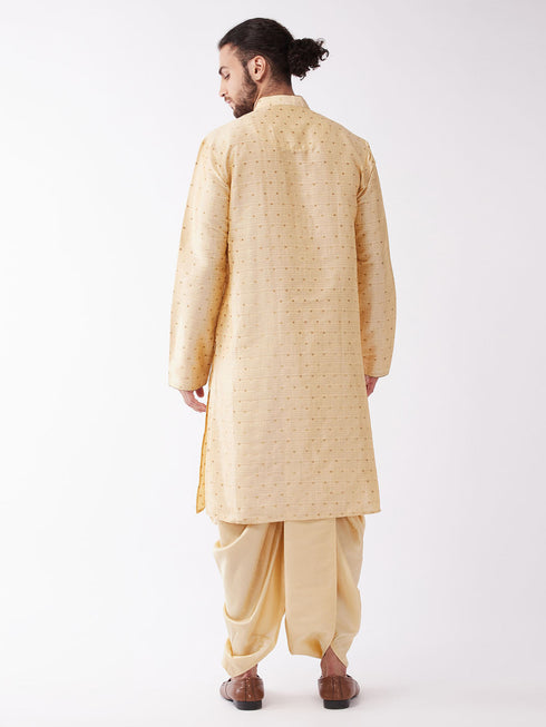 Vastramay Men's Gold Zari Weaved Kurta Dhoti Set